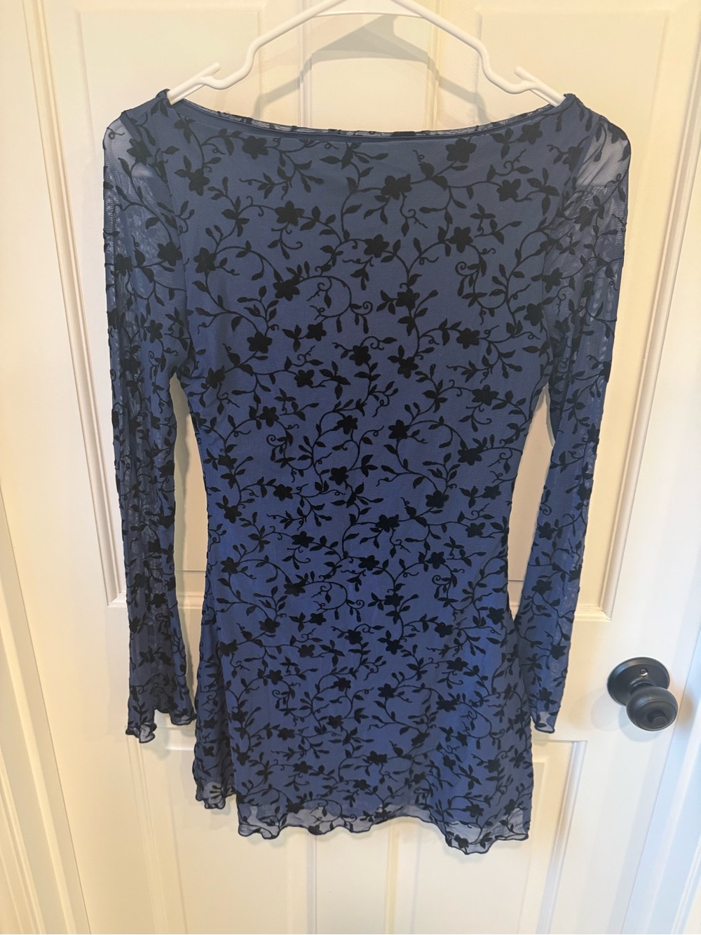 RIHOAS Navy Blue Mini Dress with Black Floral Mesh